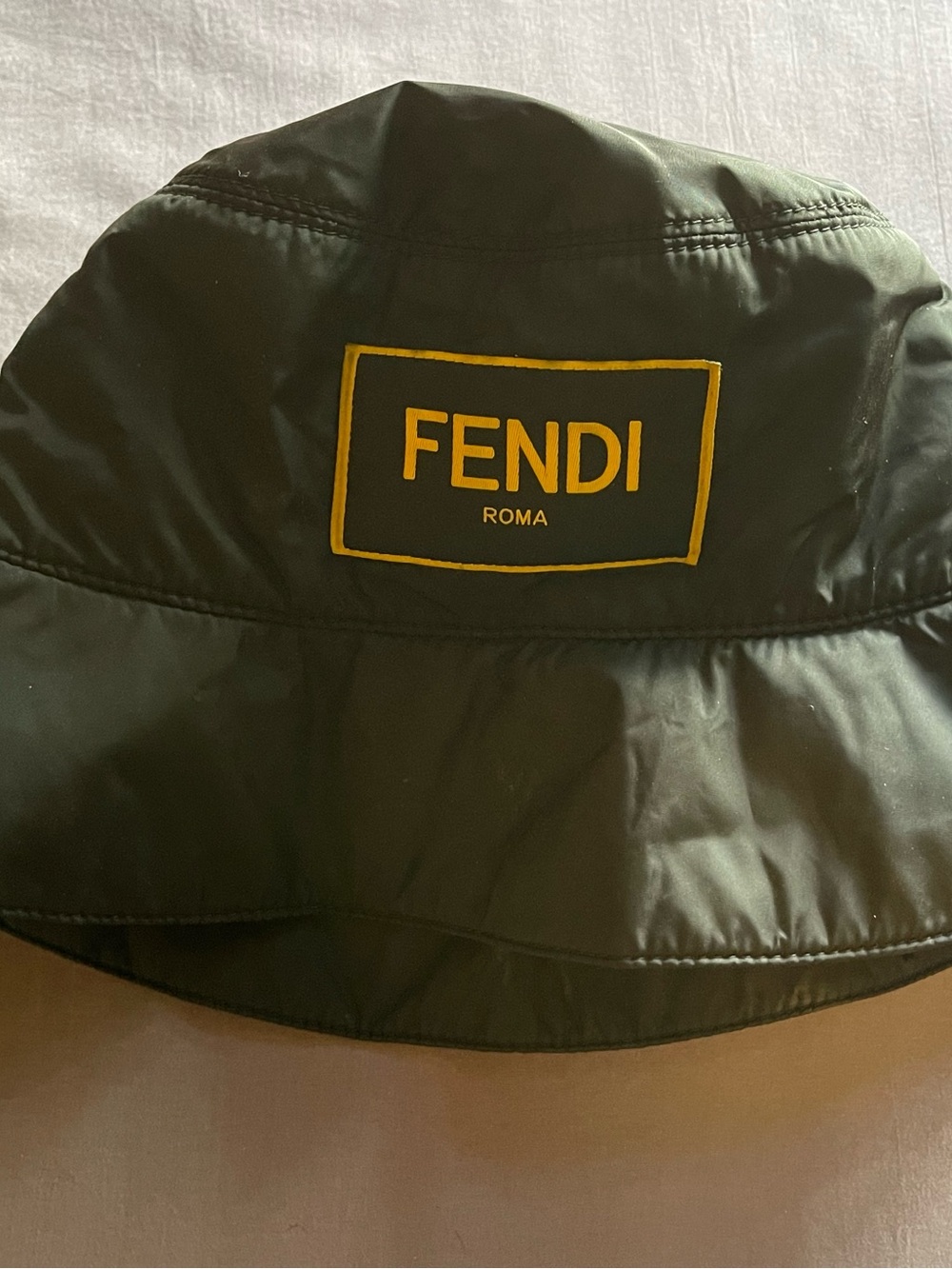 Fendi Black Nylon Bucket Hat with Yellow Logo Patch